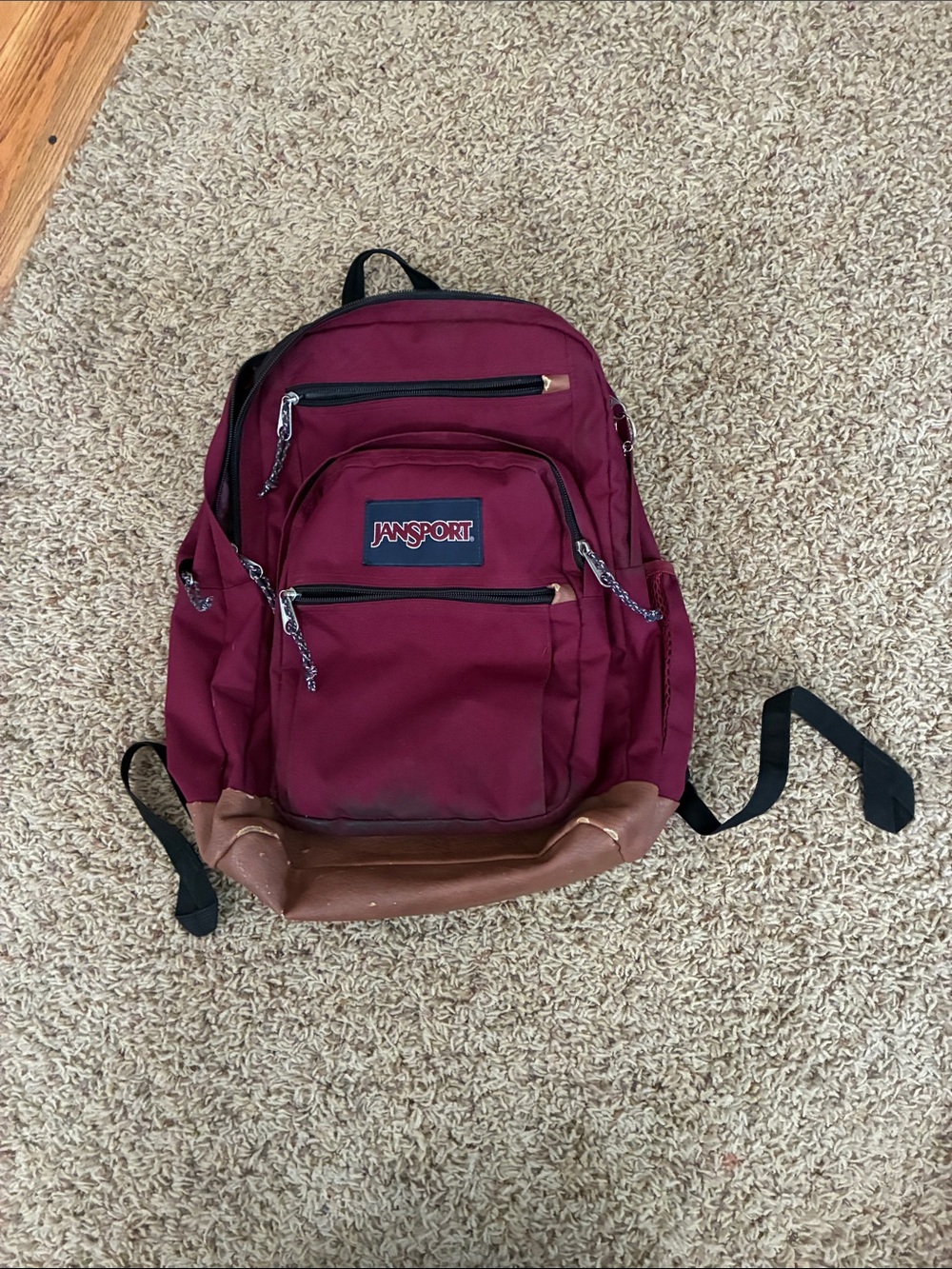 Jansport Burgundy Backpack with Brown Base